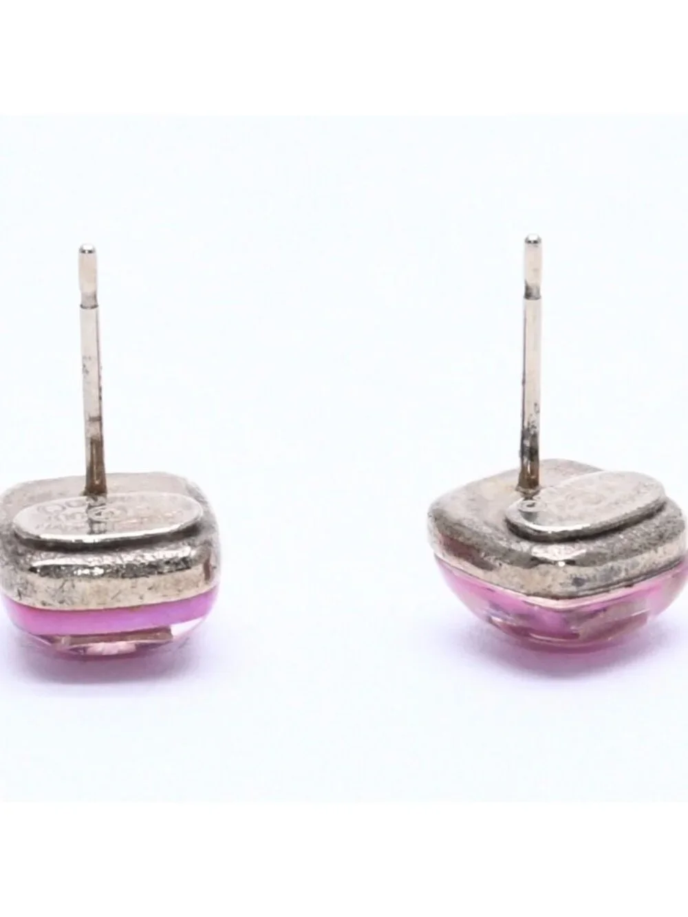 Chanel Earrings CC Logo Button Purple Glitter Silver Metal Resin
